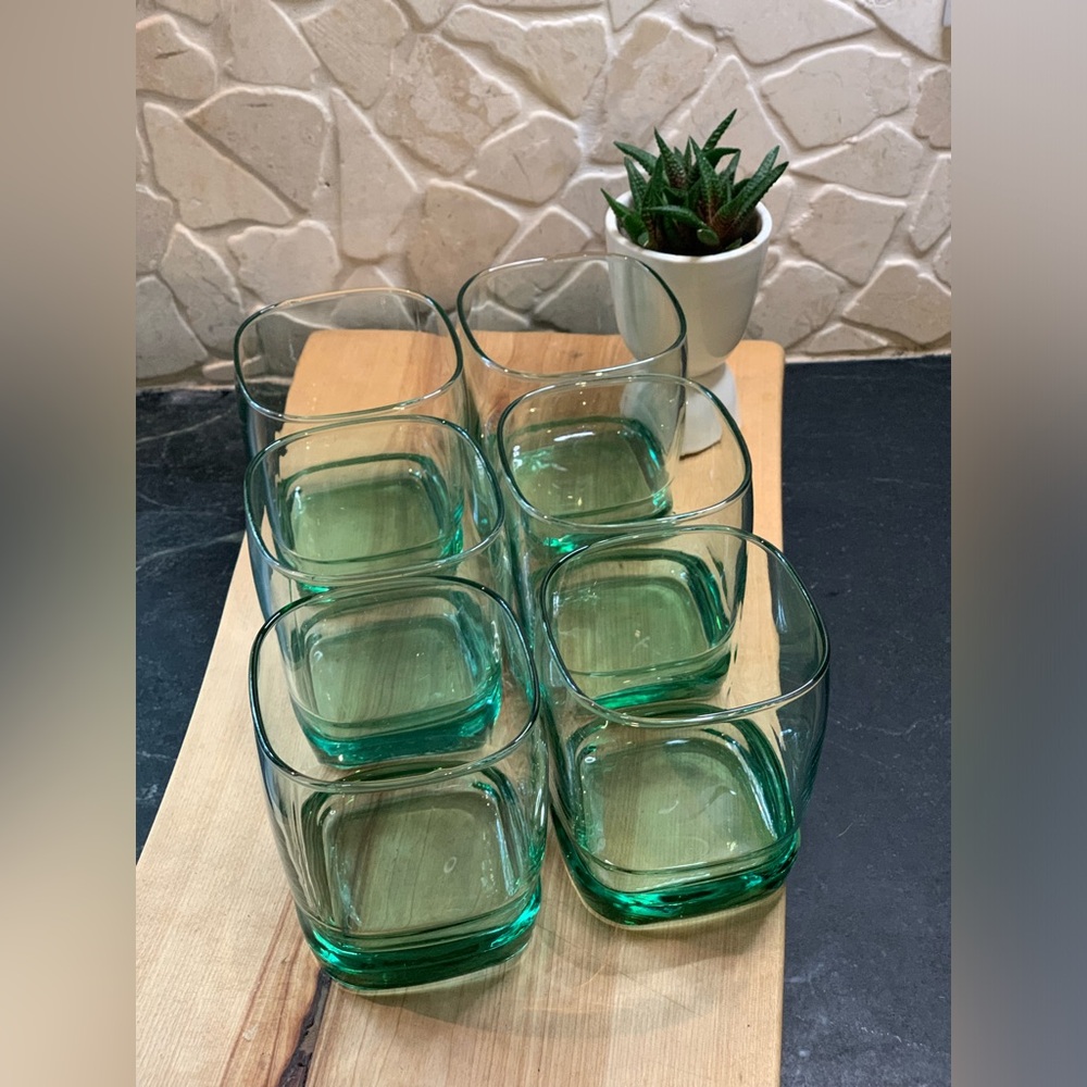 LIBBEY | Set of 6 | Vintage Mid-Century Modern Carrington Green Lowball Glasses